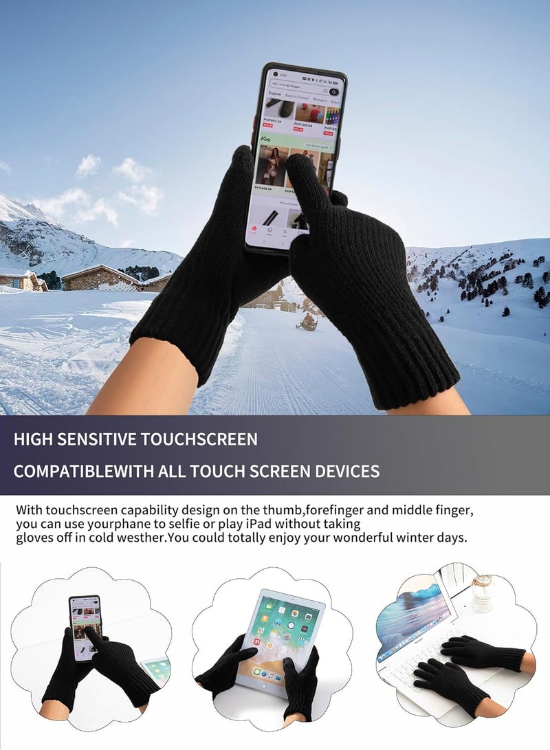 Sofvoyami Store Winter Hat Scarf Gloves Set, Soft Warm Knit Beanie Hat Touchscreen Gloves Long Knitted Scarf Set Winter Gifts for Men women - Image 3
